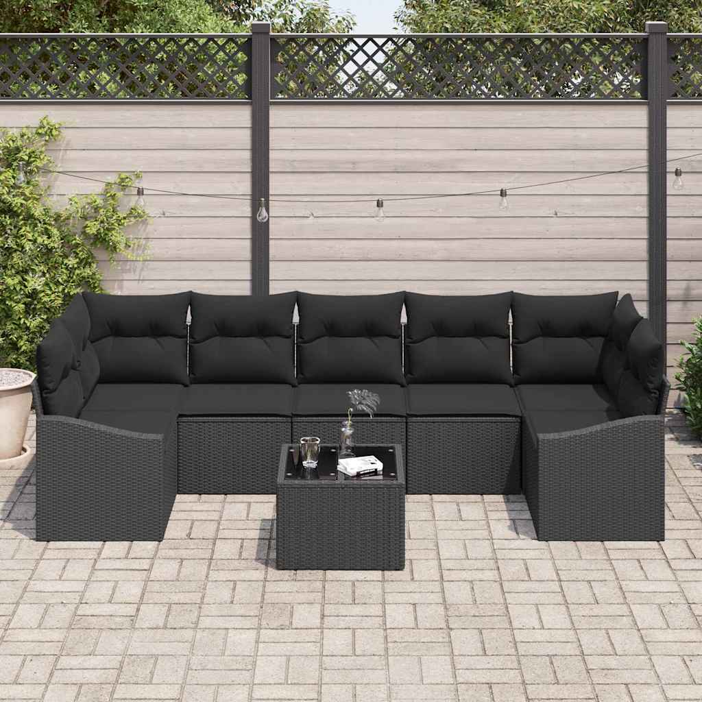 Sofa Set mit Kissen mit Speicher 8 pcs Schwarz Poly-Rattan