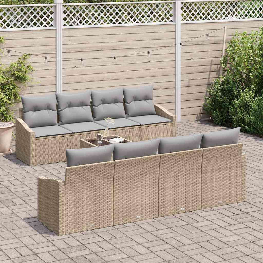 Sofa Set mit Kissen 7 pcs Beige und Grau Poly-Rattan
