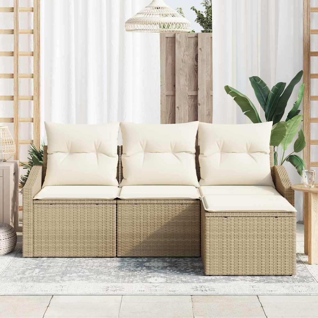 Sofa Set mit Kissen 4 pcs Beige und Creme Poly-Rattan