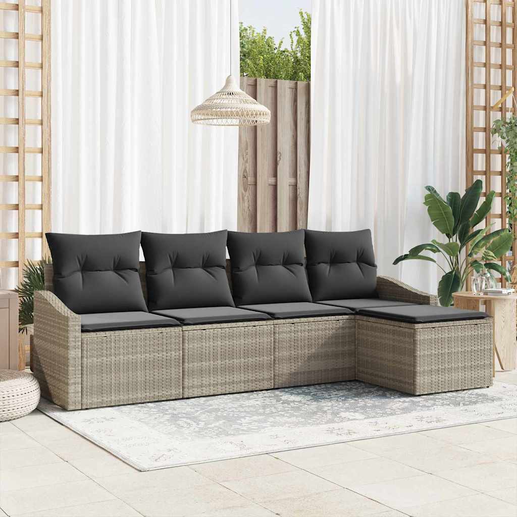 Sofa Set mit Kissen mit Speicher 5 pcs Hellgrau Poly-Rattan