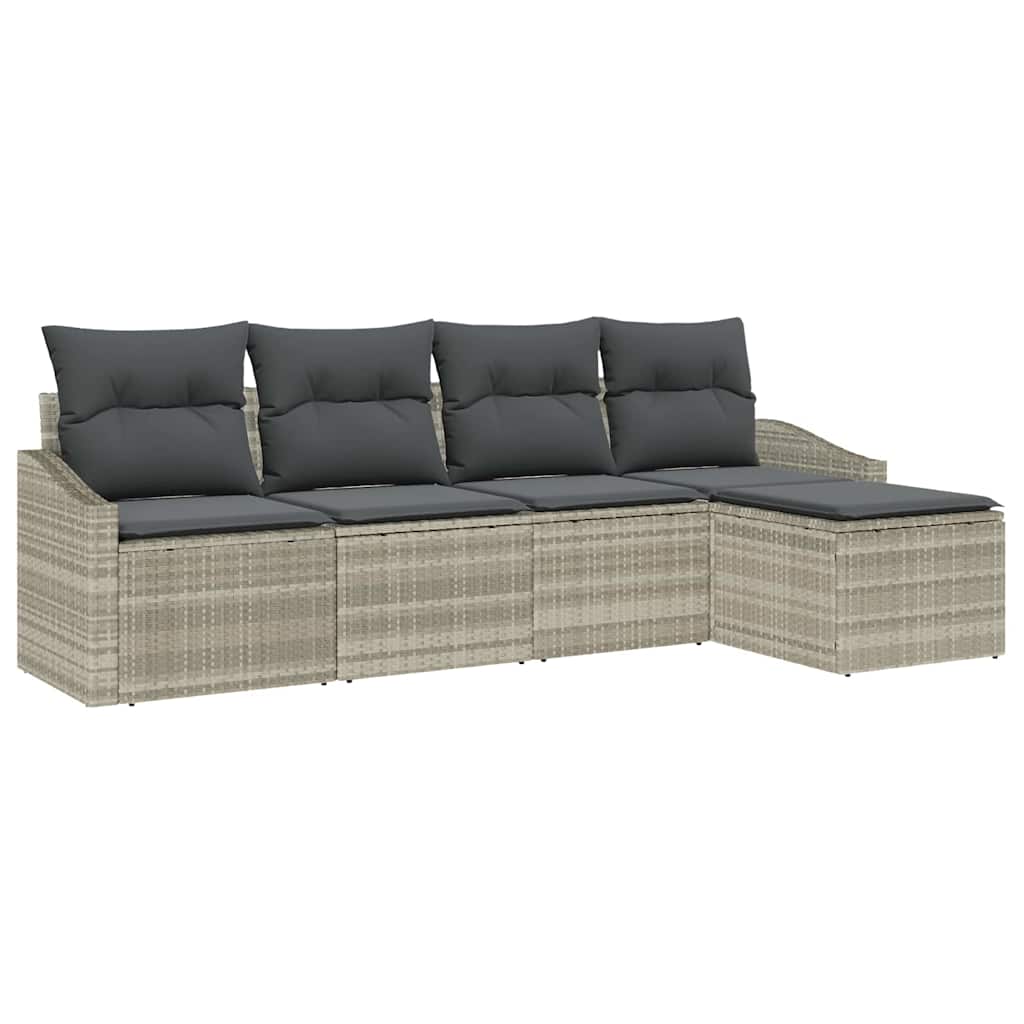 Sofa Set mit Kissen mit Speicher 5 pcs Hellgrau Poly-Rattan