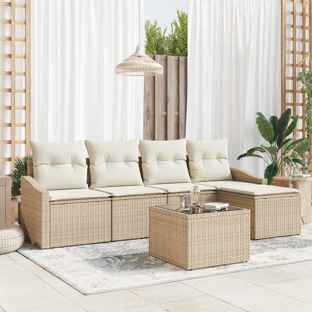 Sofa Set mit Kissen 6 pcs Beige und Creme Poly-Rattan