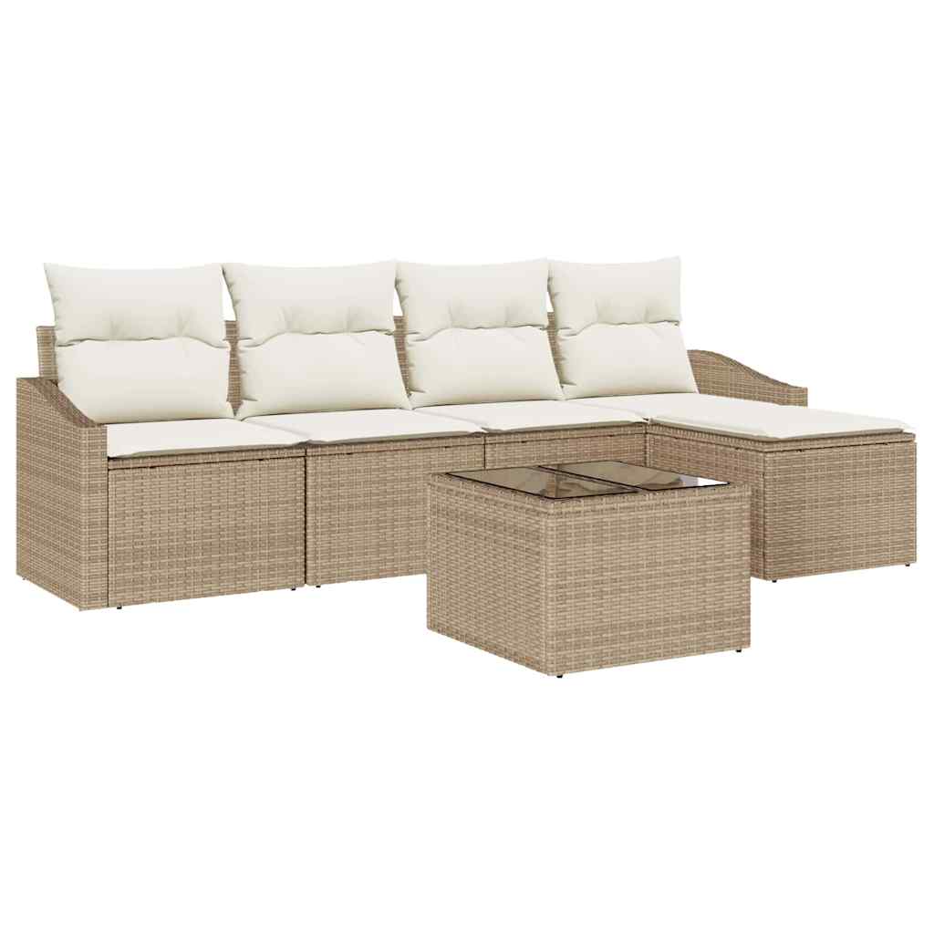 Sofa Set mit Kissen 6 pcs Beige und Creme Poly-Rattan