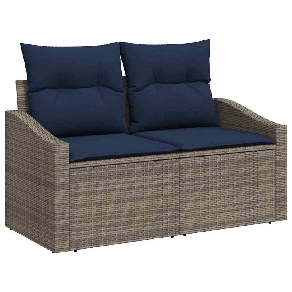 Sofa Set mit Kissen 6 pcs Grau und Marineblau Poly-Rattan