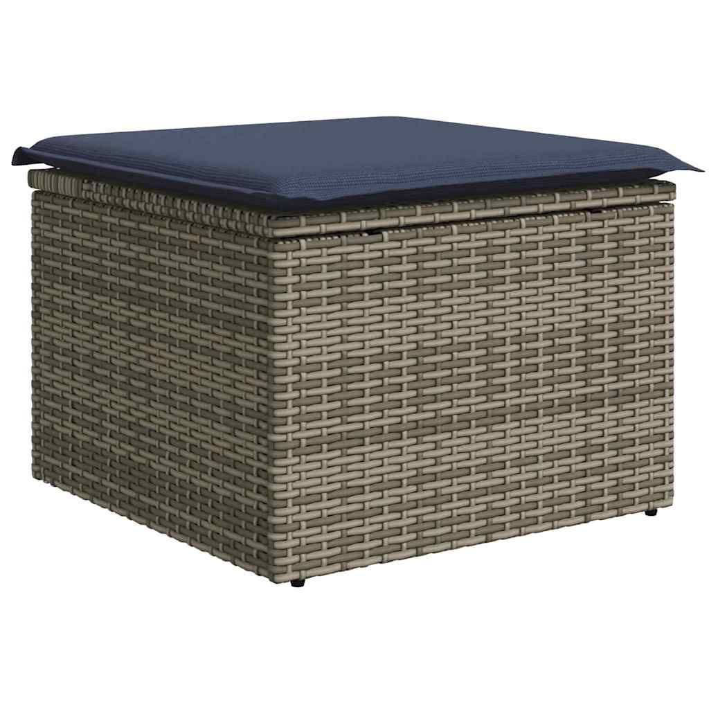 Sofa Set mit Kissen 6 pcs Grau und Marineblau Poly-Rattan