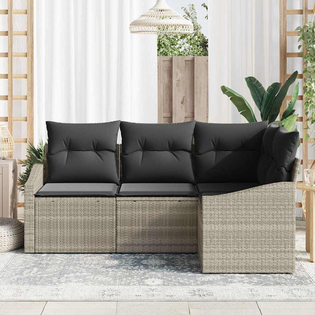 Gartensofa-set mit Kissen 4 pcs Hellgrau Poly-Rattan