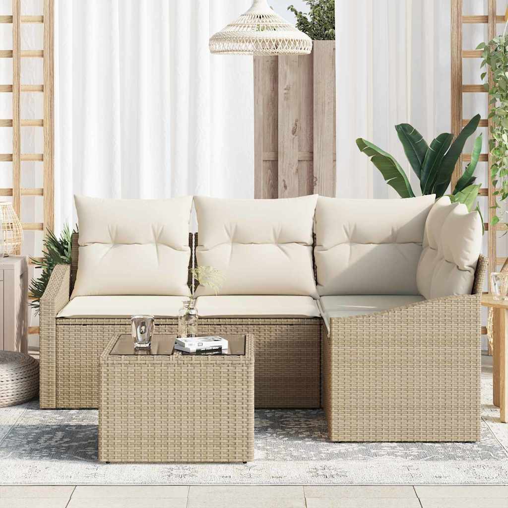 Gartensofa-set mit Kissen 5 pcs Beige und Creme Poly-Rattan