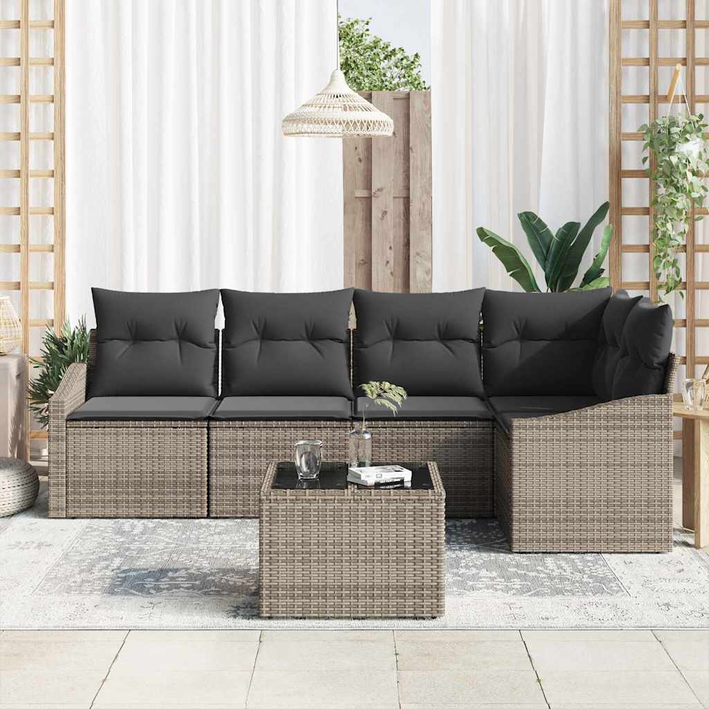 Gartensofa-set mit Kissen 6 pcs Hellgrau Poly-Rattan