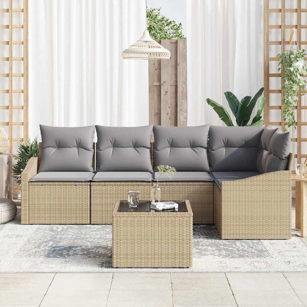 Gartensofa-set mit Kissen 6 pcs Beige und Hellgrau Poly-Rattan