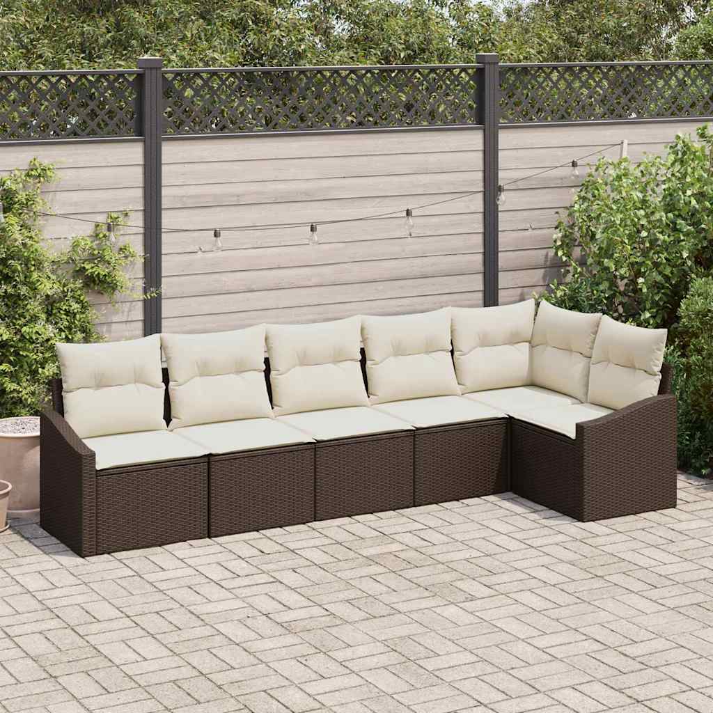 Gartensofa-set mit Kissen 6 pcs Braun und Weiß Poly-Rattan