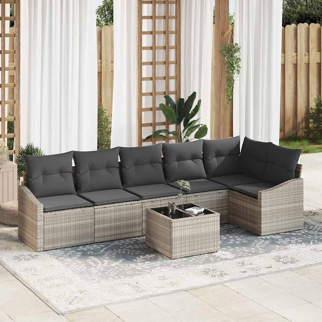 Gartensofa-set mit Kissen 7 pcs Hellgrau Poly-Rattan