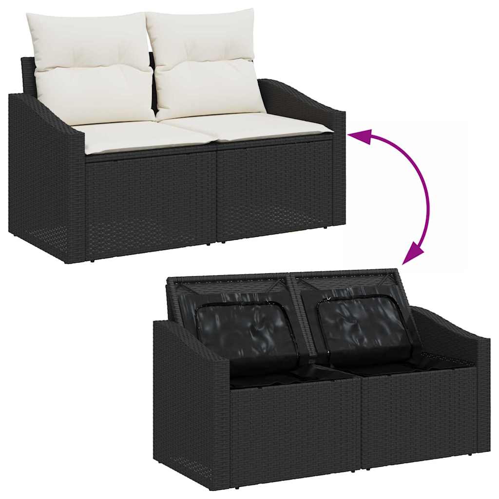 Gartensofa-set mit Kissen 7 pcs Schwarz und Weiß Poly-Rattan