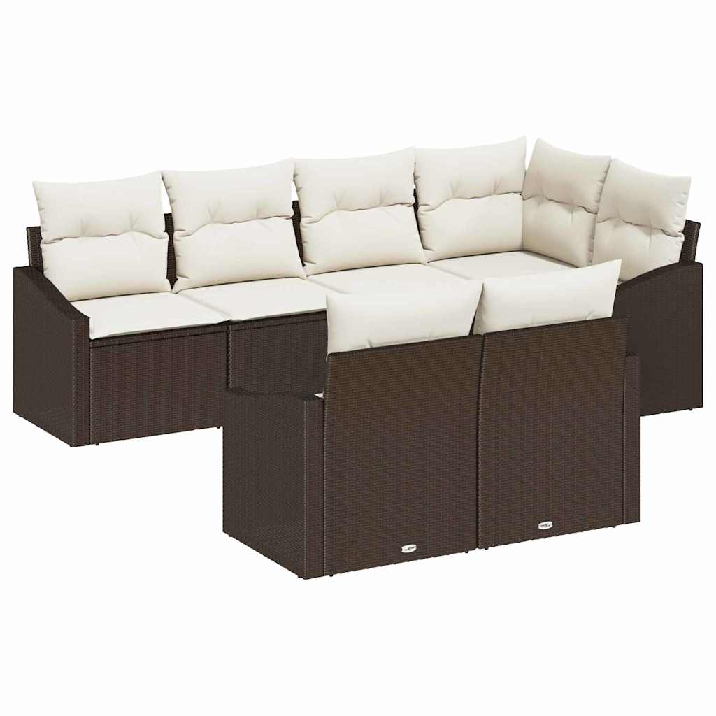 Gartensofa-set mit Kissen 7 pcs Braun und Weiß Poly-Rattan