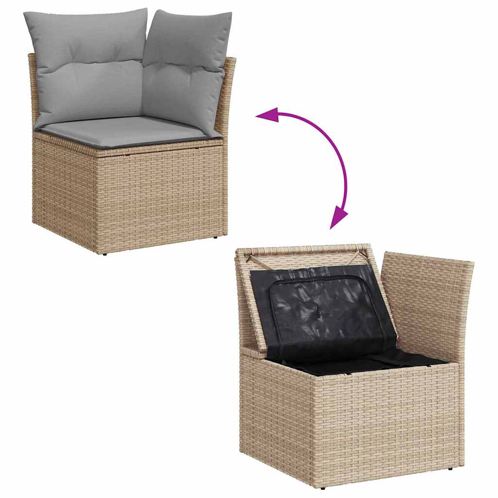 Gartensofa-set mit Kissen 7 pcs Beige und Hellgrau Poly-Rattan
