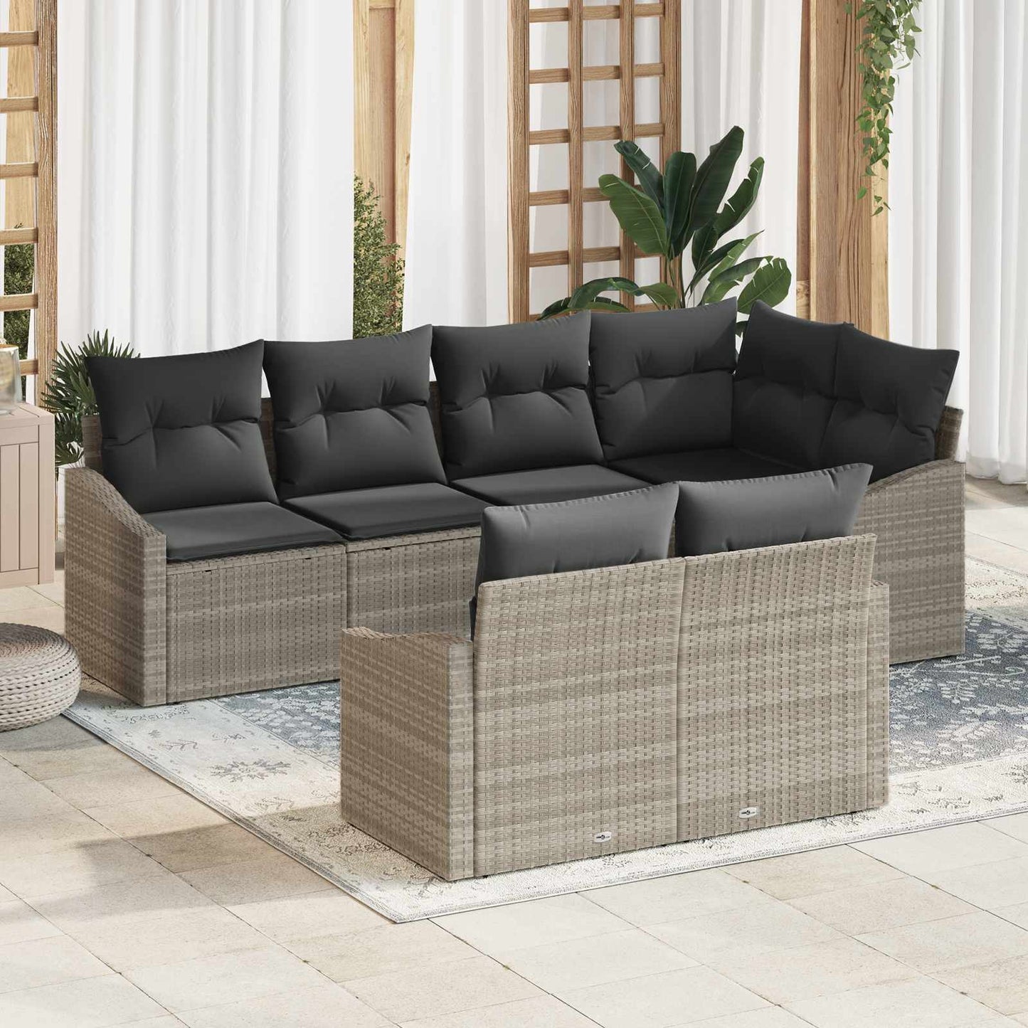 Gartensofa-set mit Kissen 7 pcs Hellgrau Poly-Rattan