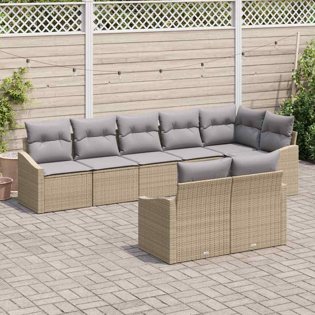 Gartensofa-set mit Kissen 8 pcs Beige und Hellgrau Poly-Rattan