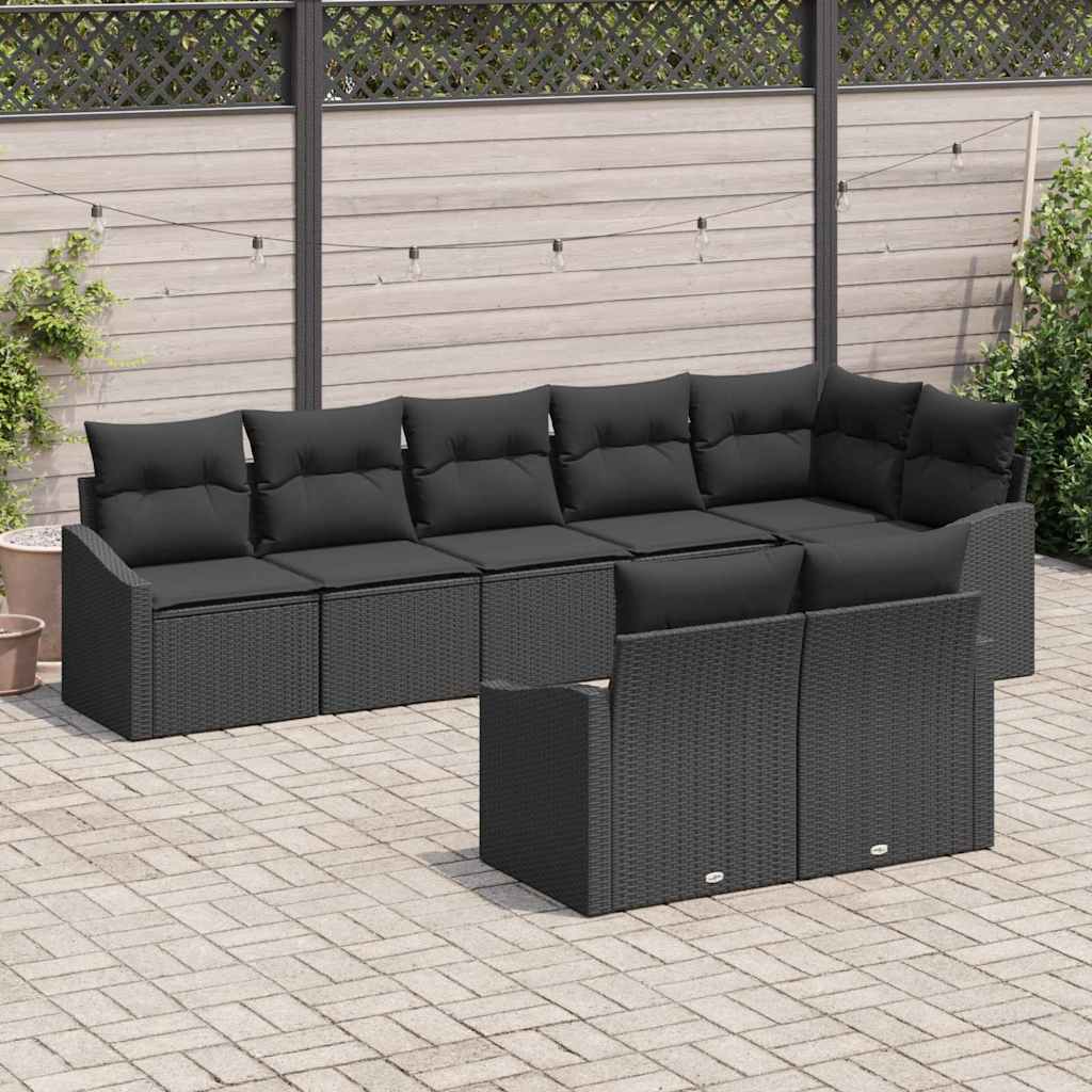 Gartensofa-set mit Kissen 8 pcs Schwarz Poly-Rattan