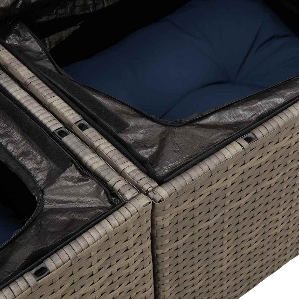 Gartensofa-set mit Kissen 9 pcs Grau und Marineblau Poly-Rattan