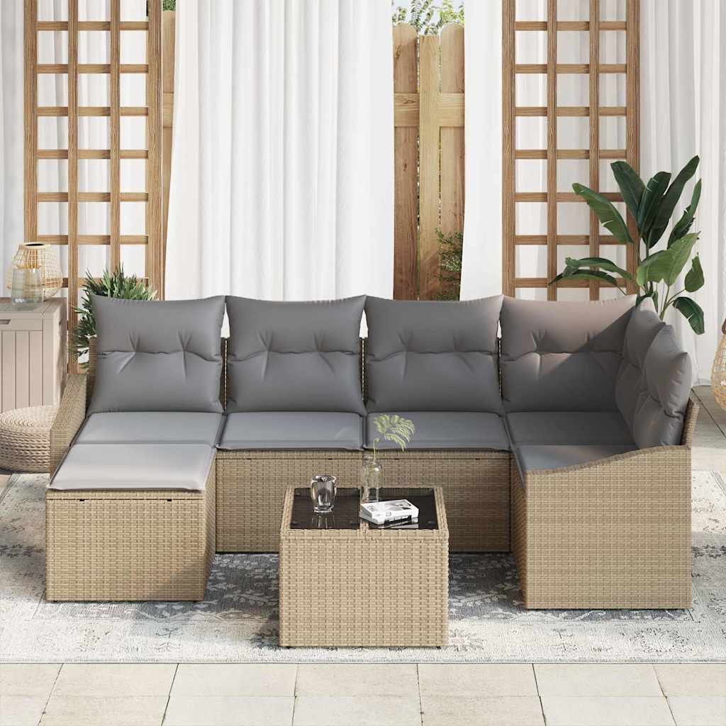 Garten Essgruppe mit Kissen 7 pcs Beige und Hellgrau
