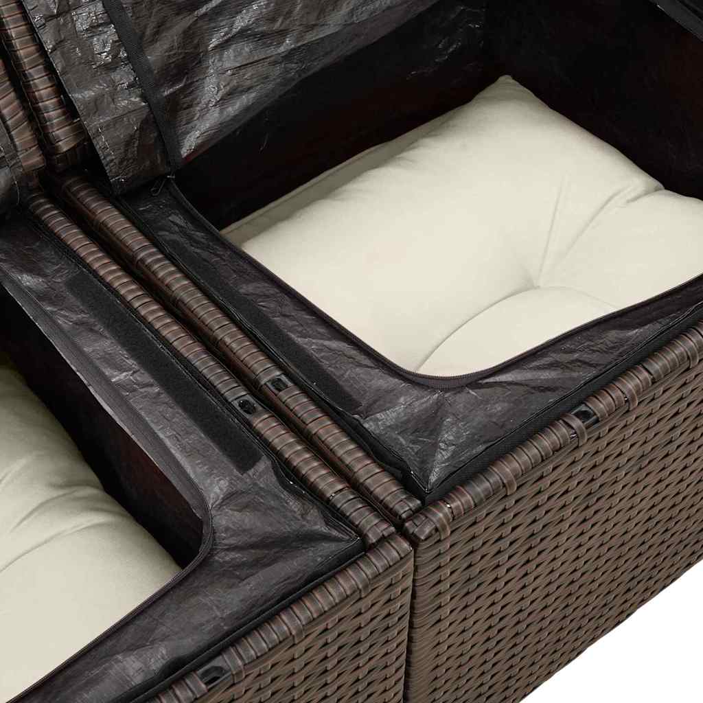 Gartensofa-set mit Speicher 6 pcs Braun und Creme Poly-Rattan