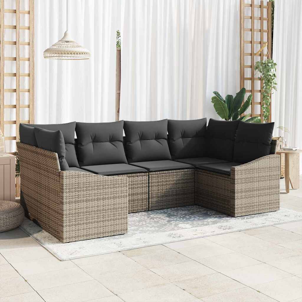 Gartensofa-set mit Speicher 6 pcs Grau Poly-Rattan