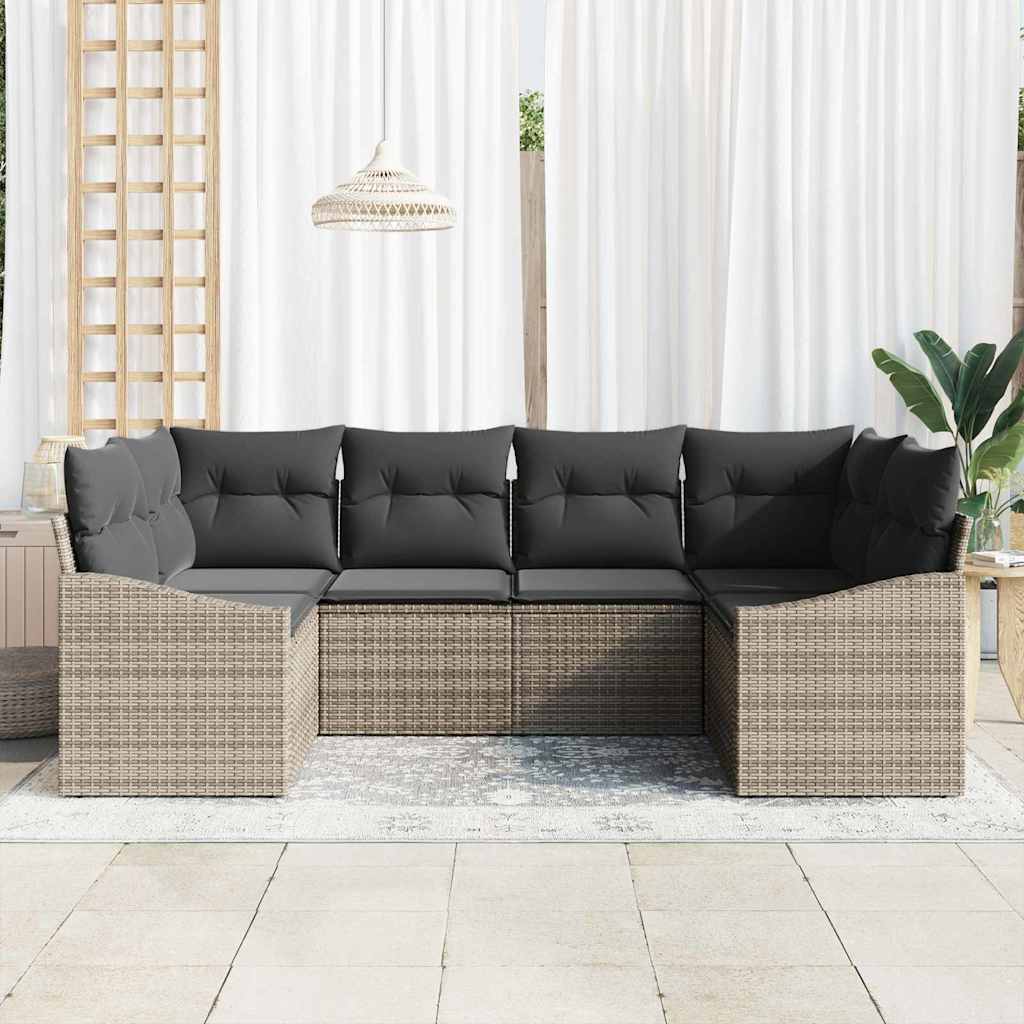 Gartensofa-set mit Speicher 6 pcs Grau Poly-Rattan
