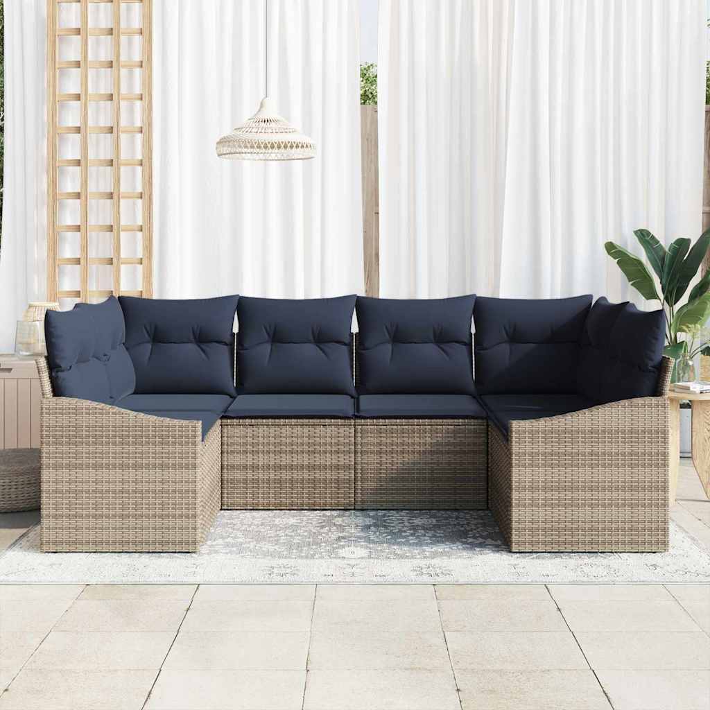 Gartensofa-set 6 pcs Grau und Marineblau Poly-Rattan