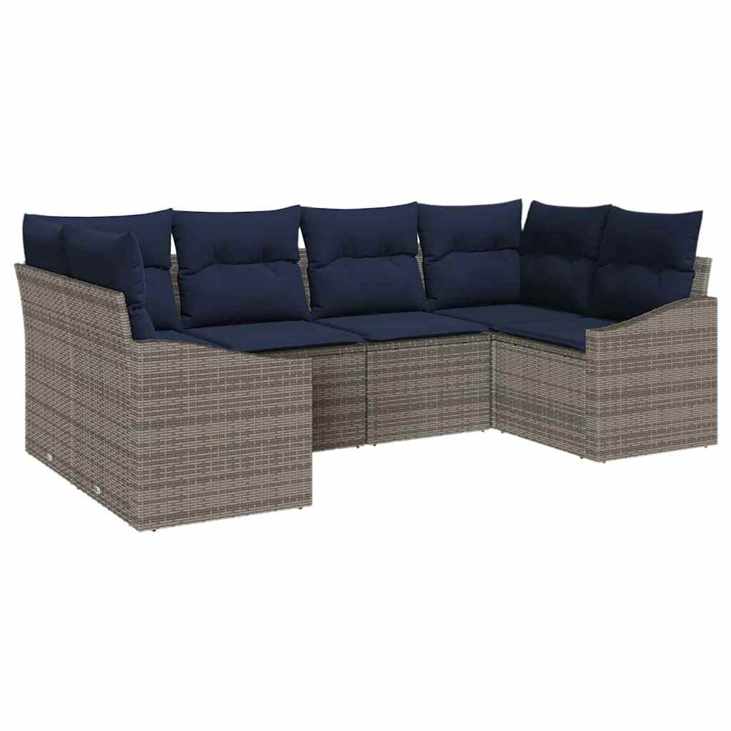 Gartensofa-set 6 pcs Grau und Marineblau Poly-Rattan
