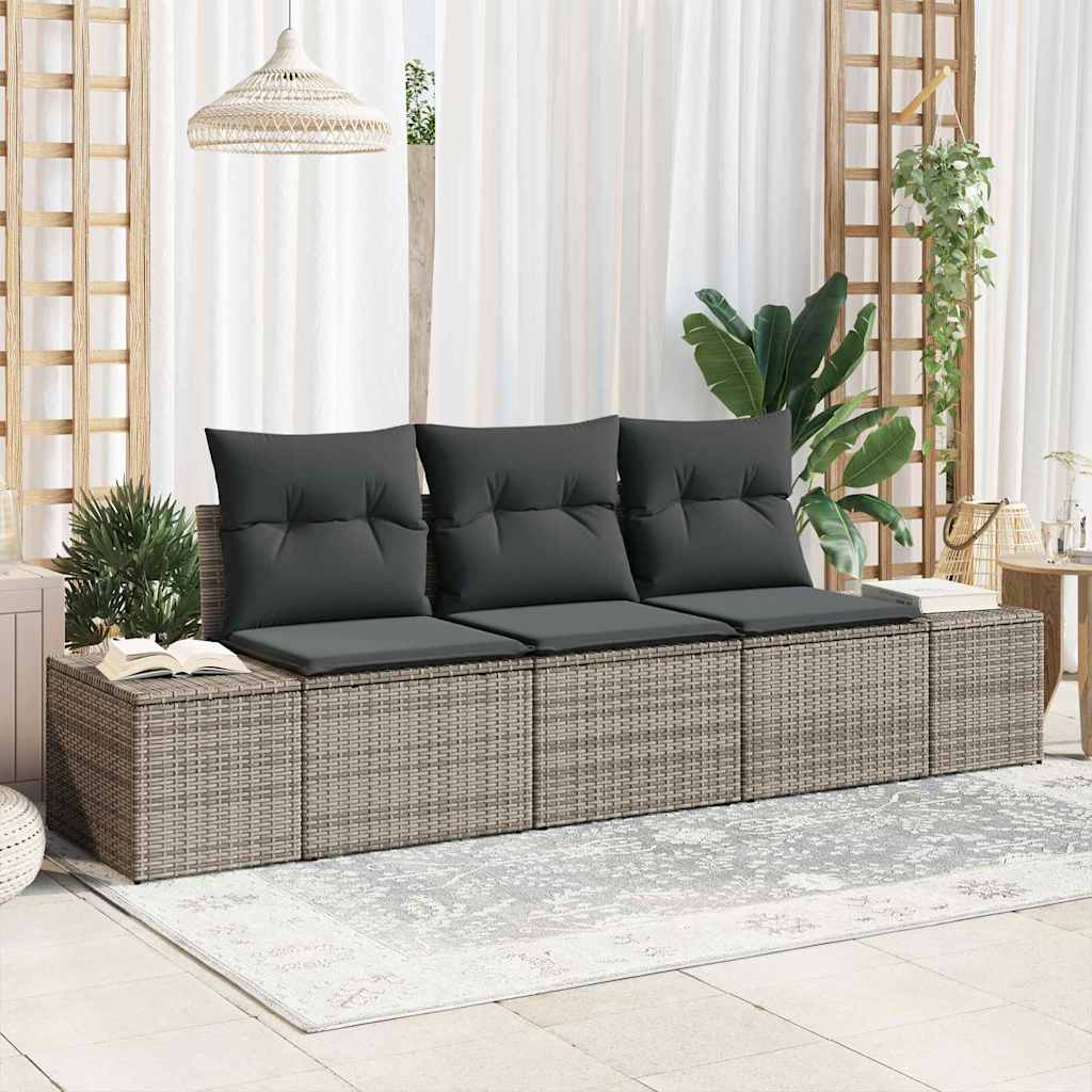 Gartensofa-set mit Speicher 3 pcs Grau Poly-Rattan