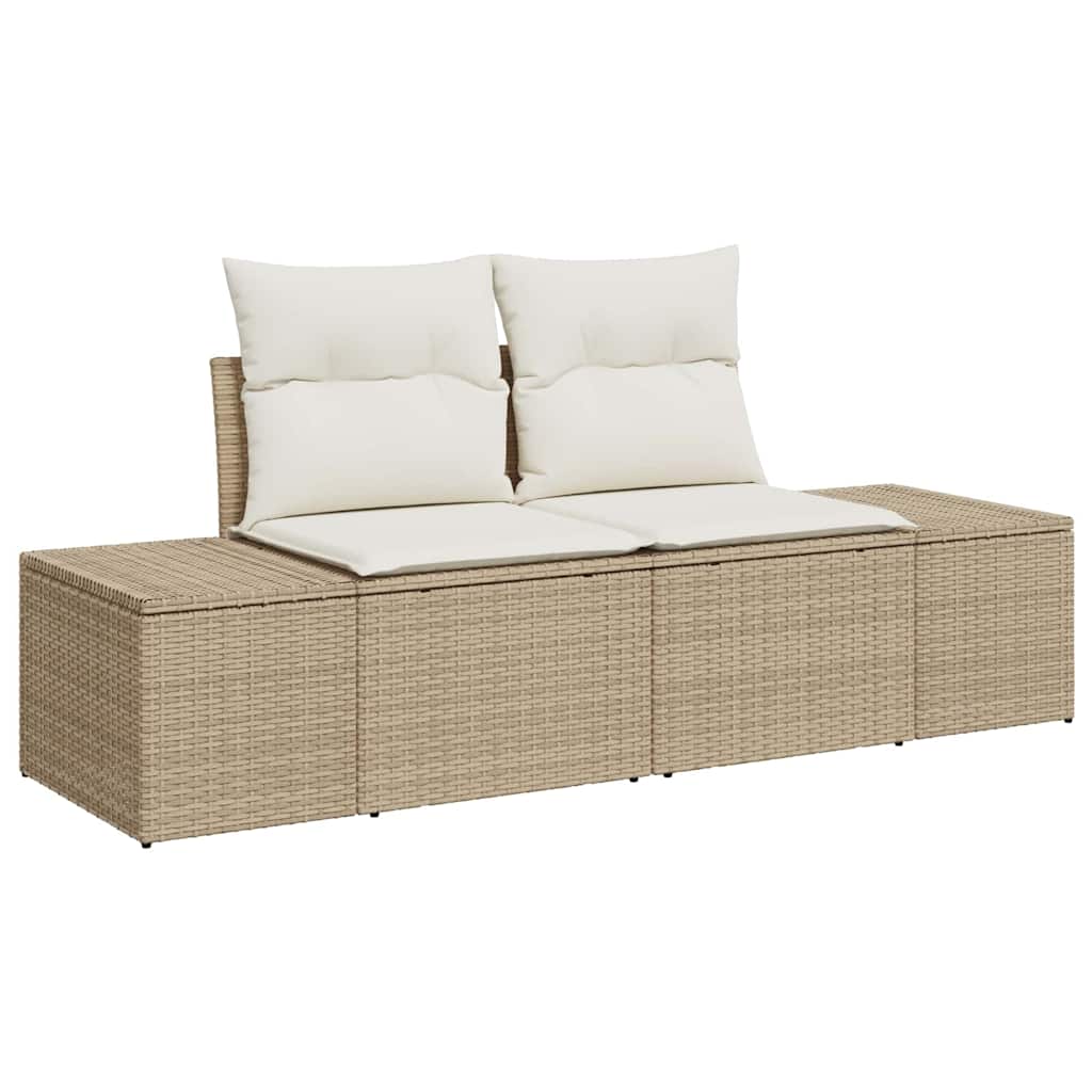Gartensofa-set mit Speicher 3 pcs Beige und Creme Poly-Rattan
