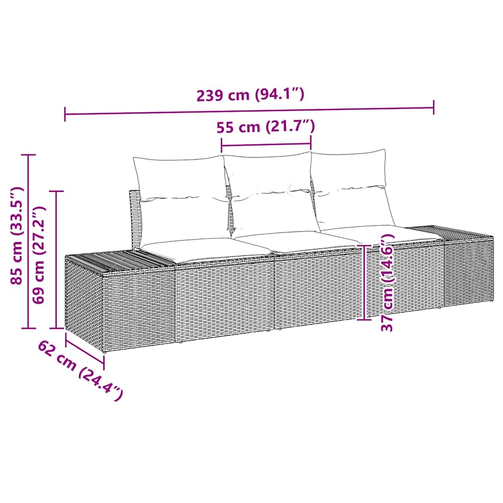 Gartensofa-set mit Speicher 3 pcs Beige und Creme Poly-Rattan