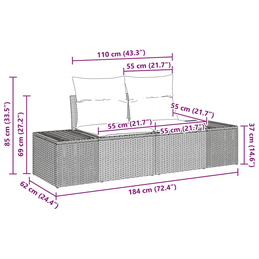 Gartensofa-set mit Speicher 3 pcs Beige und Creme Poly-Rattan