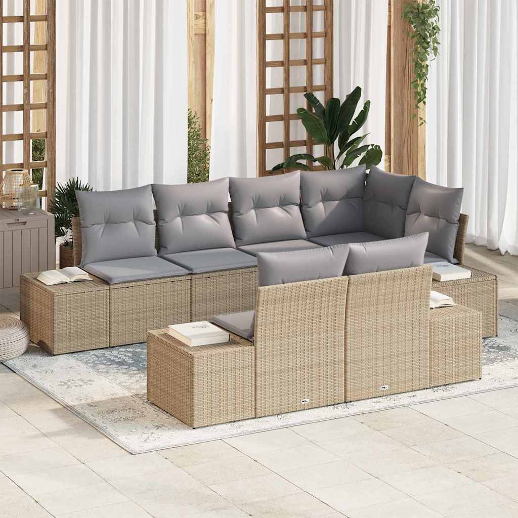 Gartensofa-set 7 pcs Beige und Hellgrau Poly-Rattan