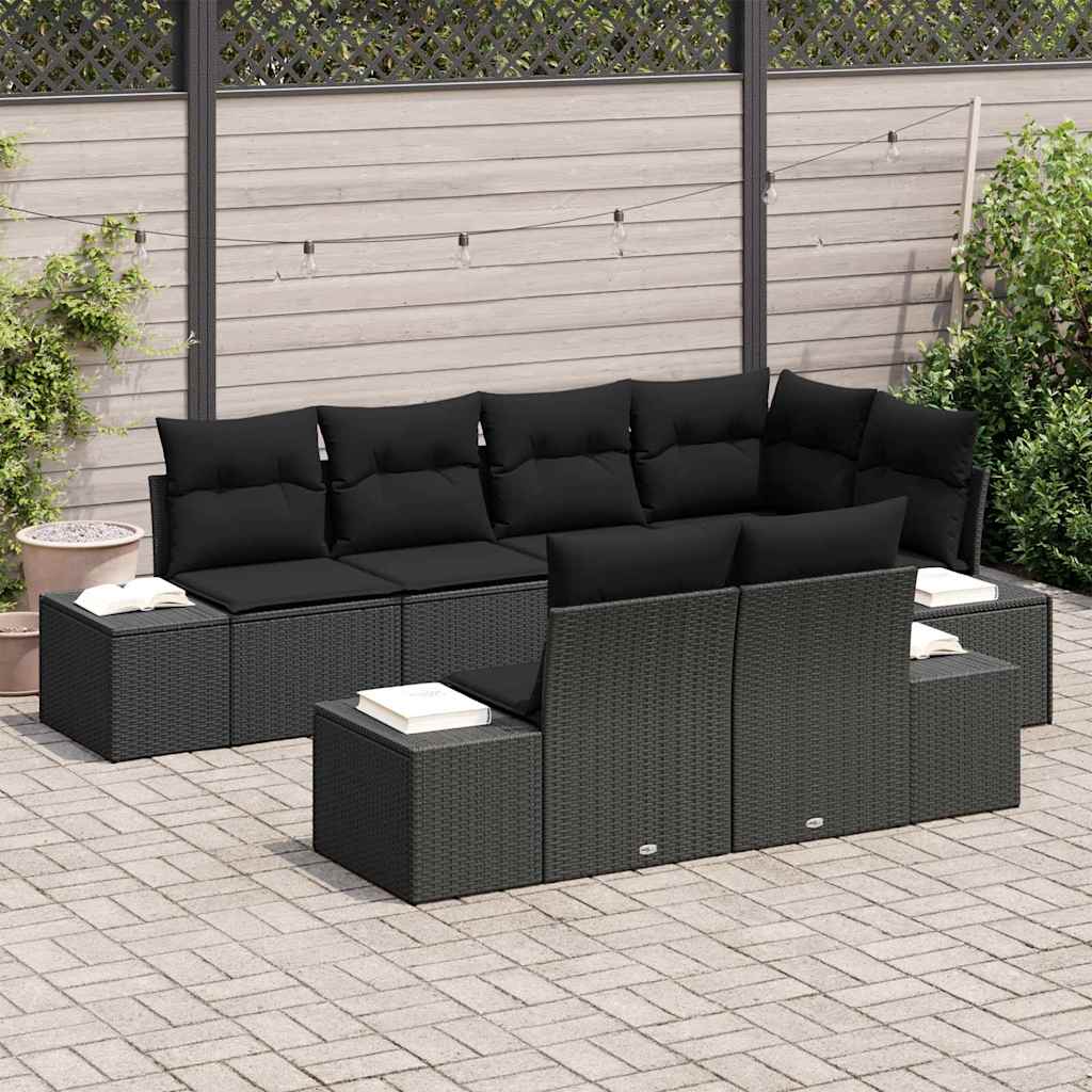 Gartensofa-set mit Speicher 7 pcs Schwarz Poly-Rattan