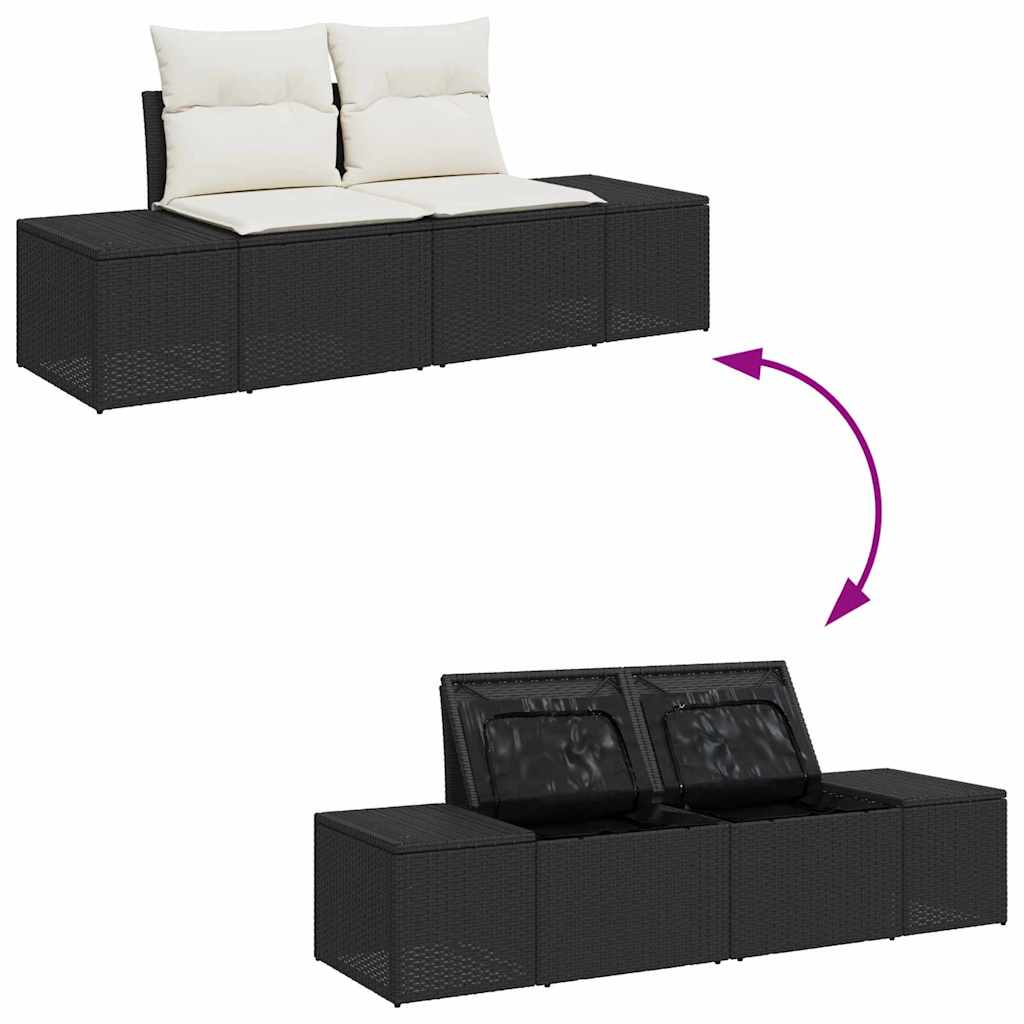 Gartensofa-set mit Speicher 7 pcs Schwarz und Creme Poly Rattan