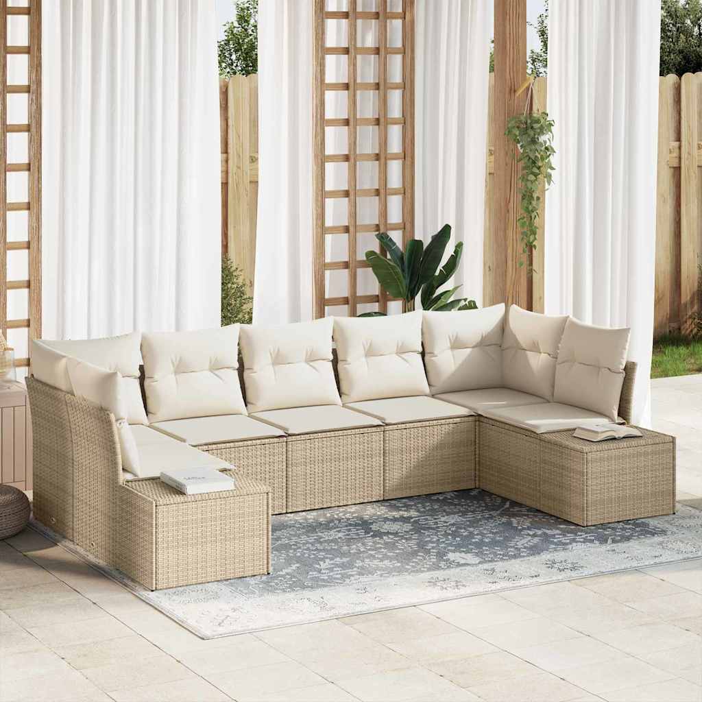 Gartensofa-set mit Speicher 7 pcs Beige und Creme Poly Rattan