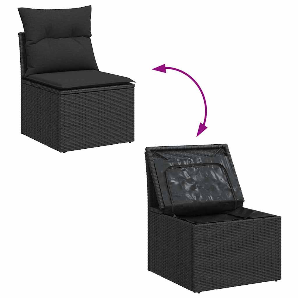 Gartensofa-set mit Speicher 7 pcs Schwarz Poly Rattan