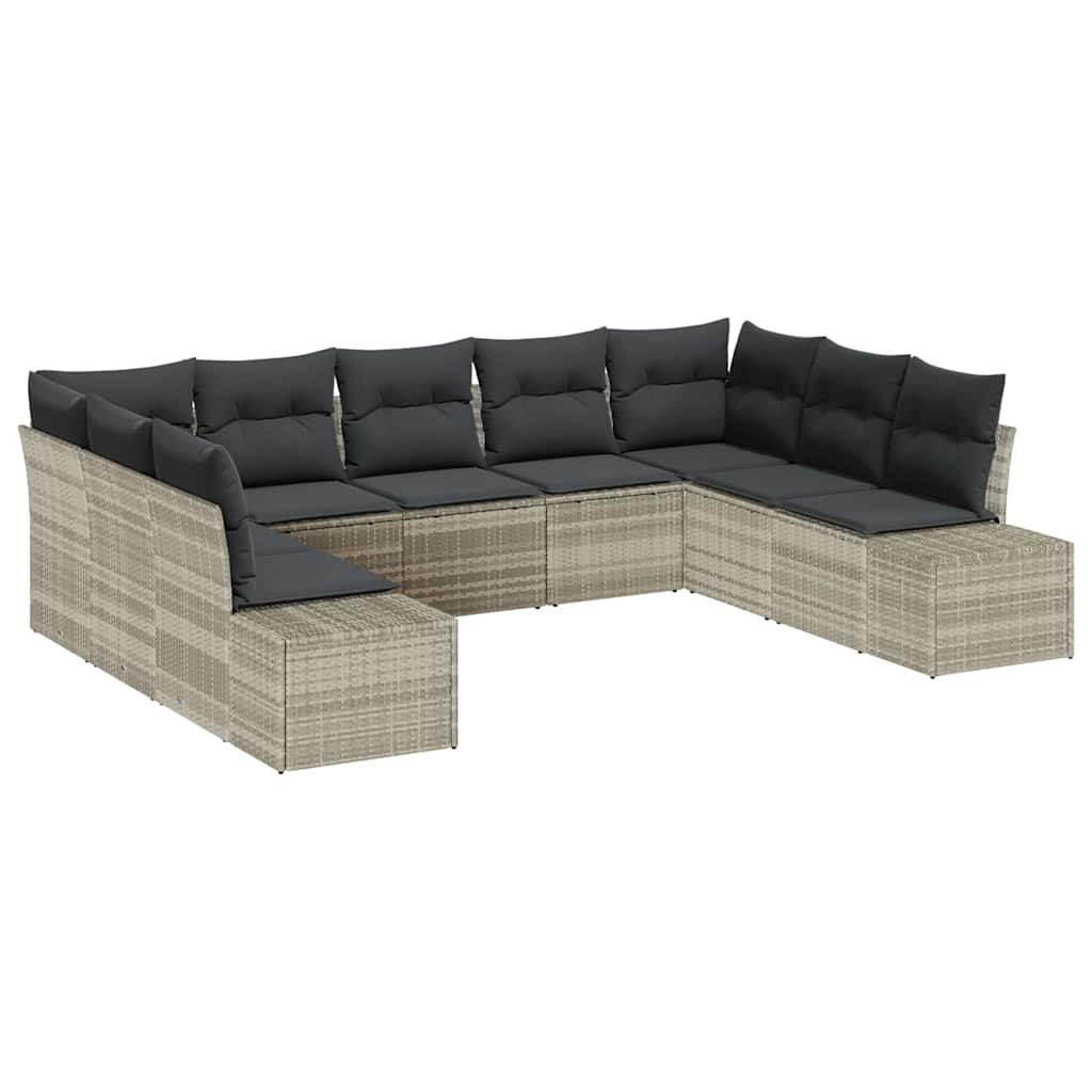Gartensofa-set mit Kissen 9 pcs Hellgrau Polyrattan