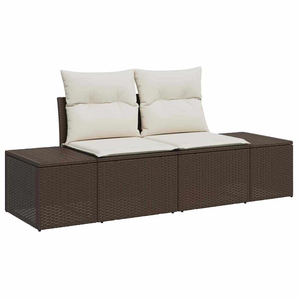 Gartensofa-set mit Kissen 9 pcs Braun und Creme Polyrattan