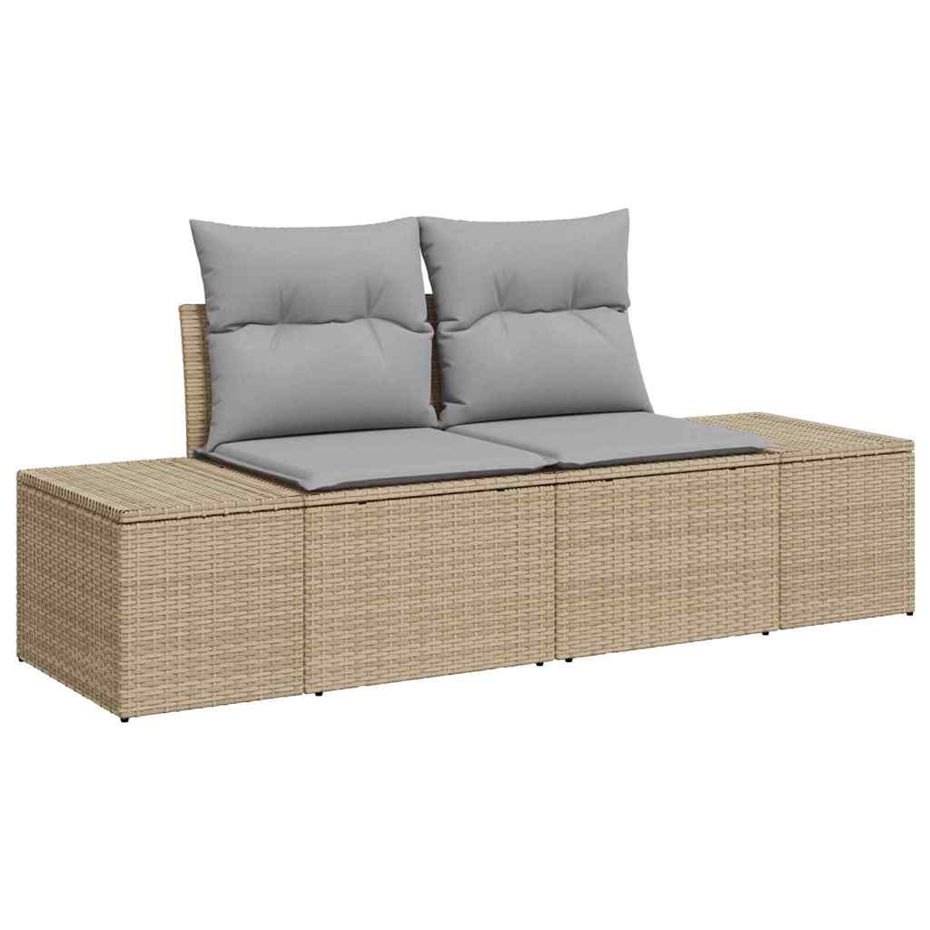 Gartensofa-set mit Kissen 9 pcs Beige und Hellgrau Polyrattan