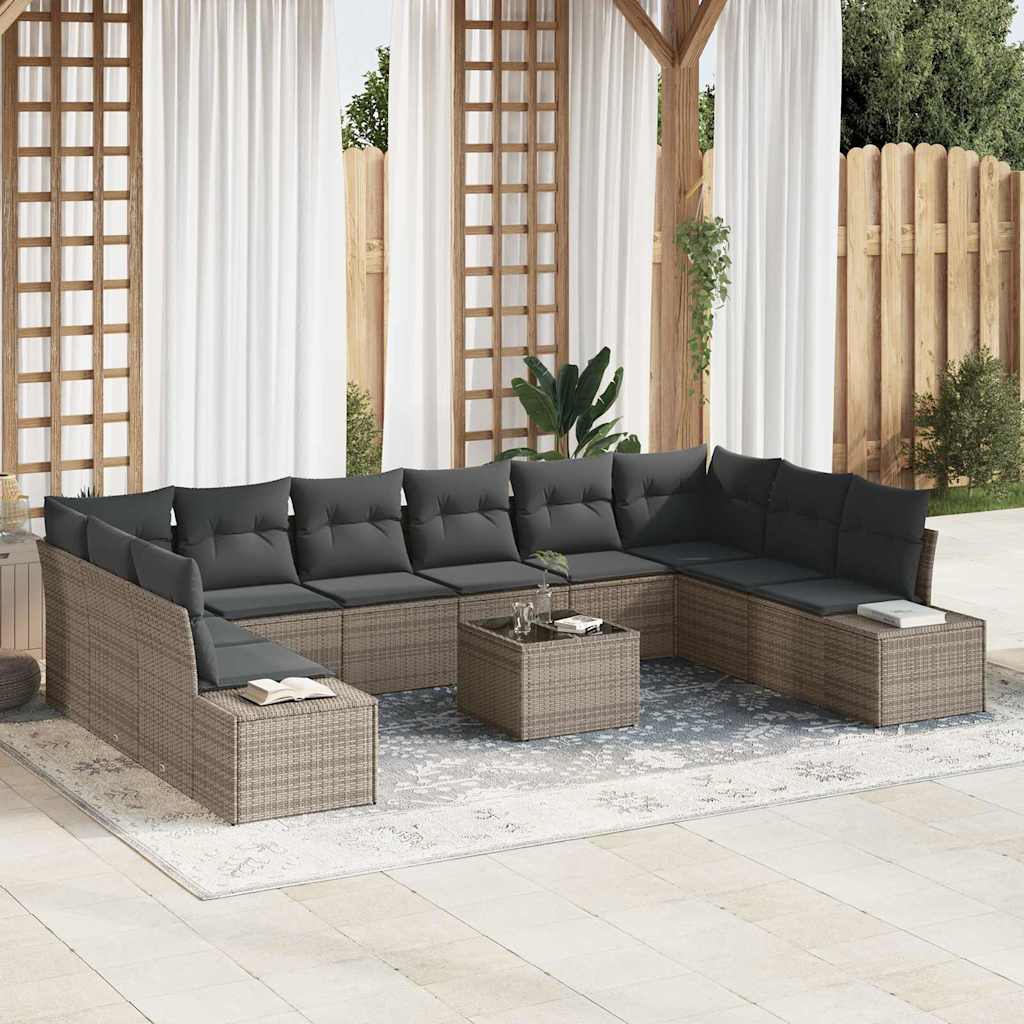 Gartensofa-set mit Kissen 10 pcs Grau Polyrattan