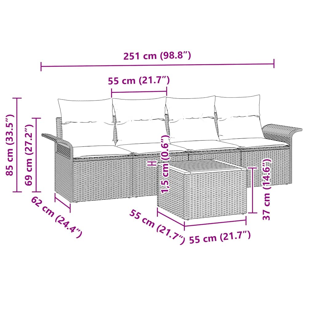 Gartensofa-set 5 pcs Beige und Hellgrau Poly-Rattan