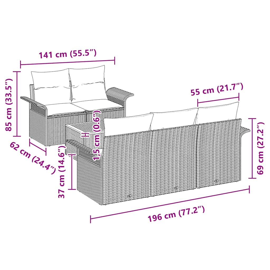 Gartensofa-set mit Speicher 6 pcs Schwarz und Creme Poly-Rattan