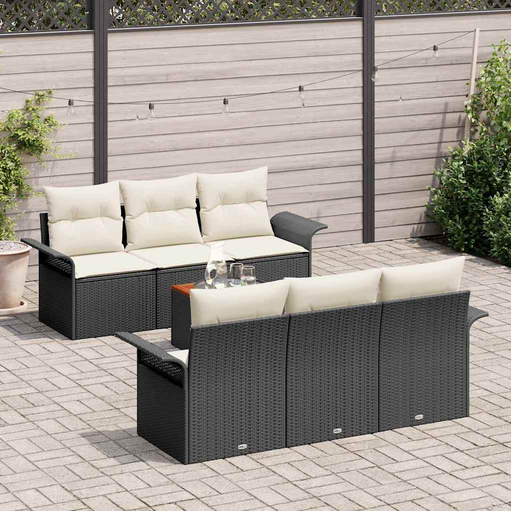 Gartensofa-set mit Speicher 7 pcs Schwarz und Creme Poly-Rattan