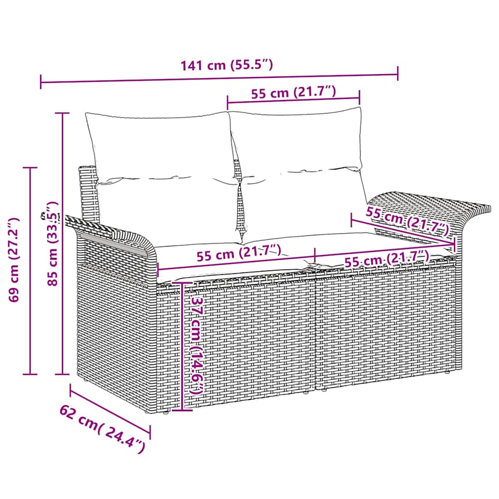 Gartensofa-set 7 pcs Beige und Hellgrau Poly-Rattan