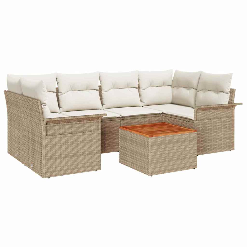 Gartensofa-set mit Speicher 7 pcs Beige und Creme Poly-Rattan