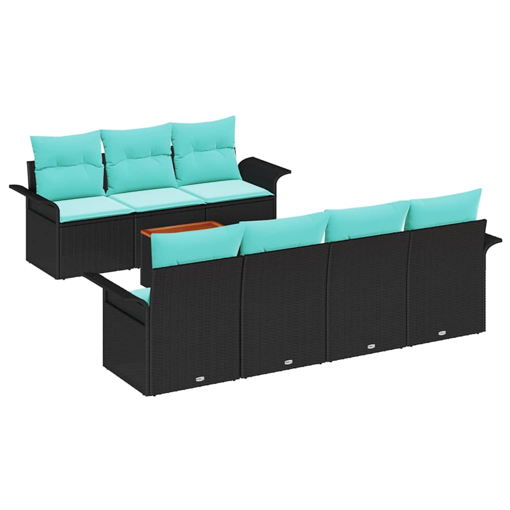 Gartensofa-set 8 pcs Schwarz und Türkis Poly-Rattan