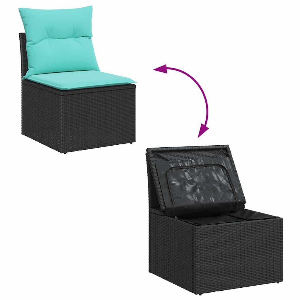 Gartensofa-set 8 pcs Schwarz und Türkis Poly-Rattan