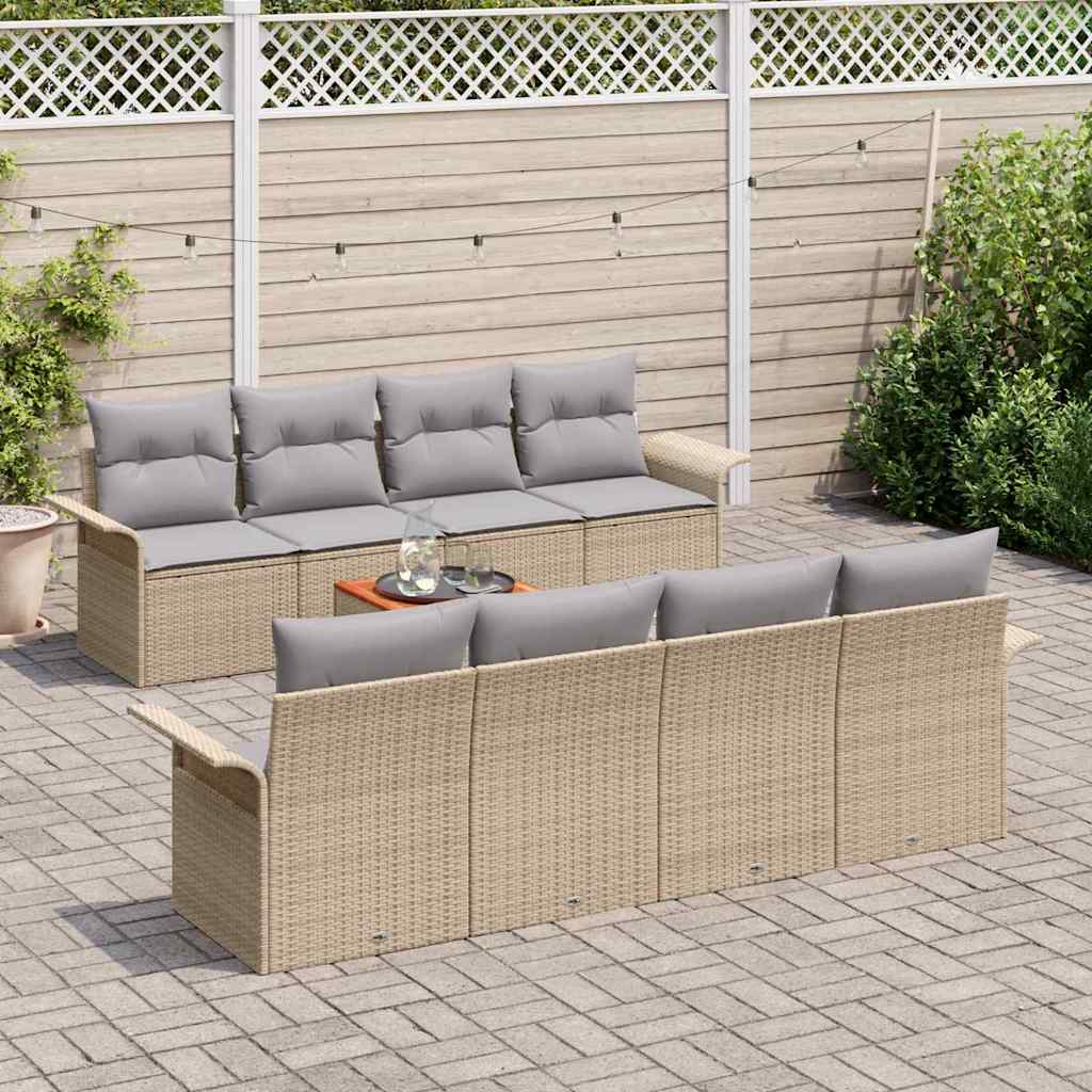 Gartensofa-set 9 pcs Beige und Hellgrau Poly-Rattan