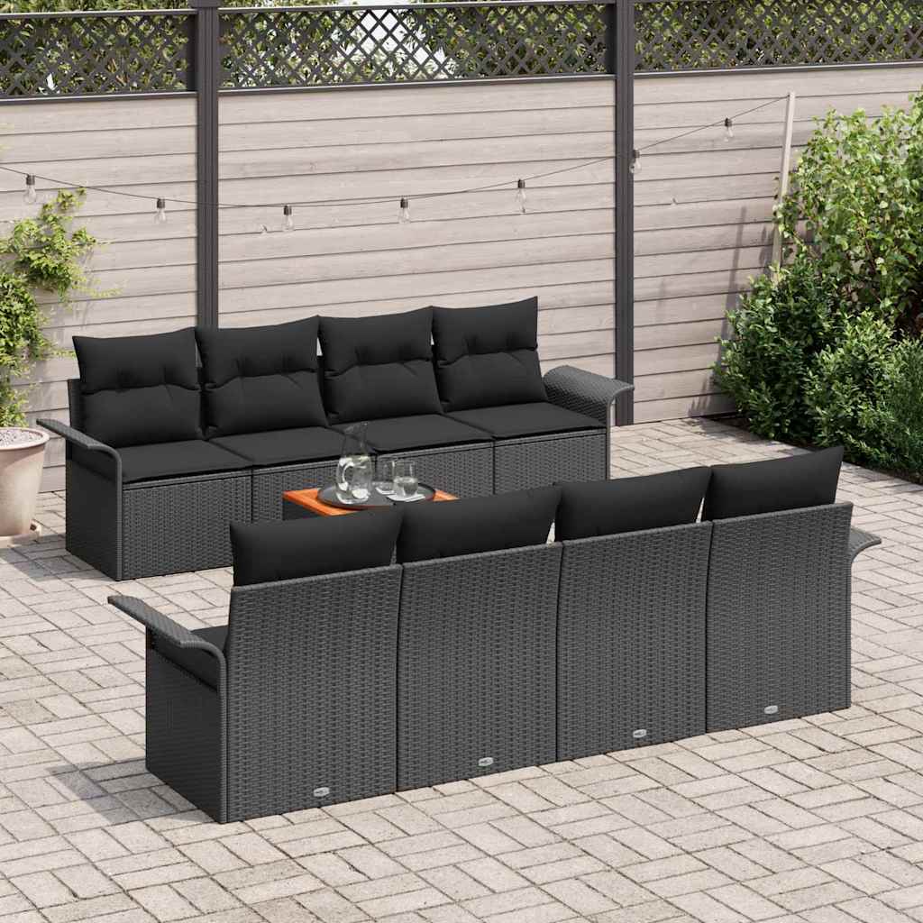 Gartensofa-set mit Speicher 9 pcs Schwarz Poly-Rattan